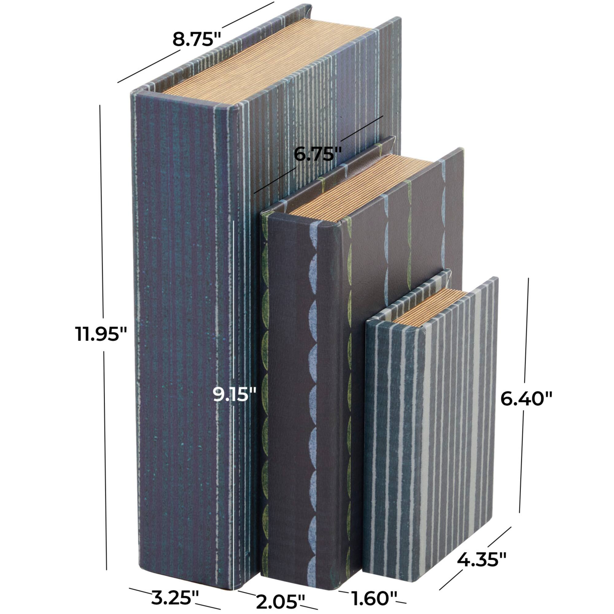 Gray & Blue Stripe Faux Leather Faux Book Box Set